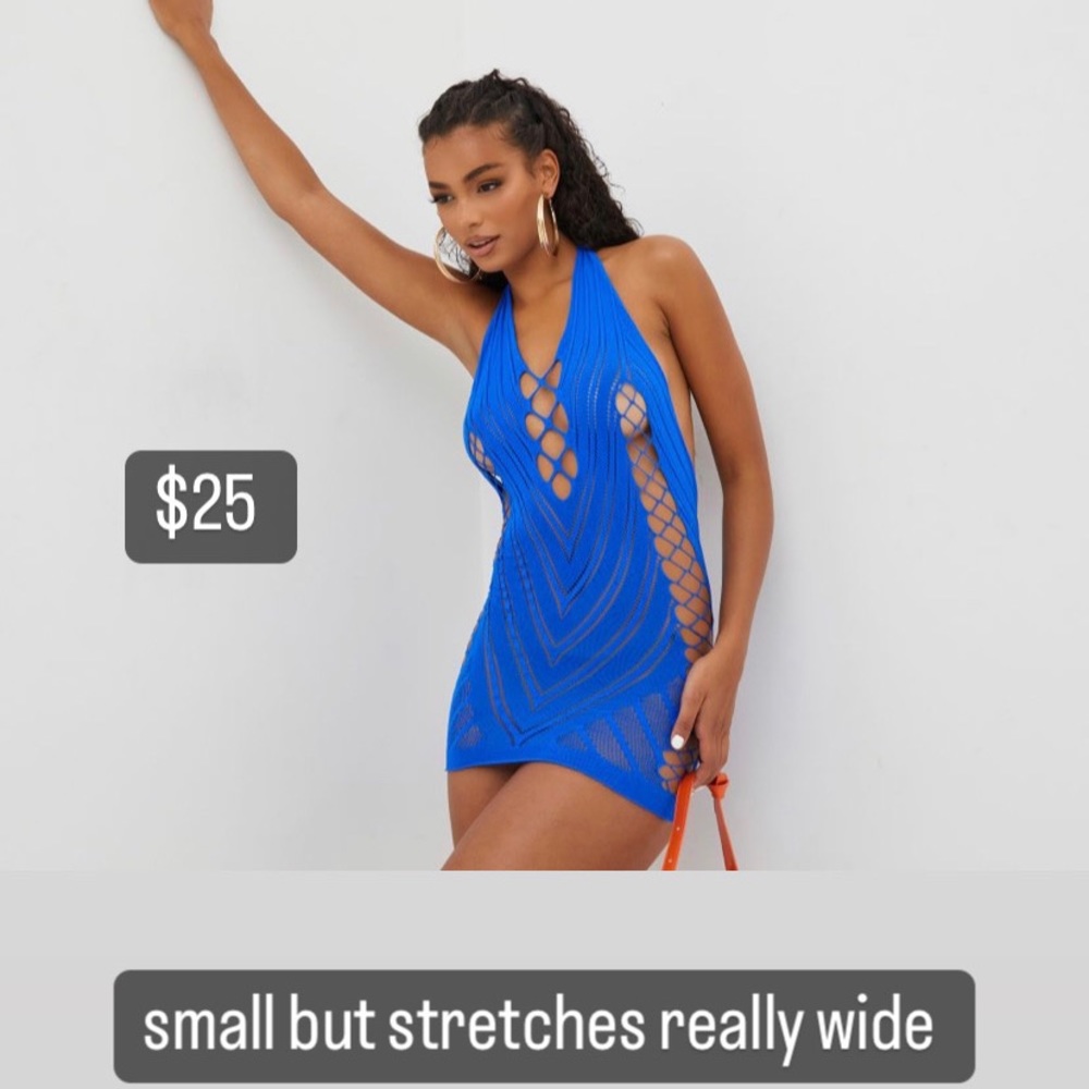 Blue mesh cut out hole dress